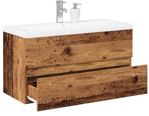 Vintage Holz Badezimmer Waschtisch Schrank mit Waschbecken Aufbewahrungseinheit für Badezimmer Stilvolle Mobili & Armadi Elegante Stoccaggio Lösungen Perfekt für Wohnkultur