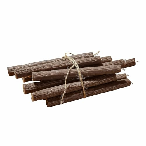 Loberon Kerze 12er Set Calviano, braun | Astähnliche Form - Rustikale Oberfläche - Stabkerzen - Herbstliche Dekoration - Wachs
