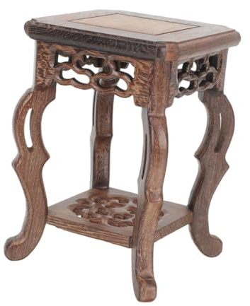 Happyyami Wooden Flowerpot Pedestal Small Wood Flower Pot Base Oriental Vase Stand for Bonsai Plants Miniature Jade Craft Display Decorative Garden Table Riser