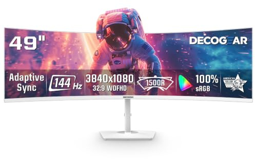 Deco Gear 124,5 cm (49 Zoll) gebogener Ultrawide Gaming-Monitor | 32:9 | 3840 x 1080 | 144 Hz | 3000:1 | E-LED | 2 HDMI | 2 Display-Ports - Exclusive White Edition, ein amerikanisches Unternehmen