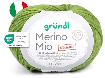 Gründl Wolle Merino Mio Merinowolle 1 Knäuel, lindgrün | weiche Merinowolle zum Stricken und Häkeln - Kuschelig und hautfreundlich - 100 % Schurwolle (Merino extrafein) - 1 Knäuel