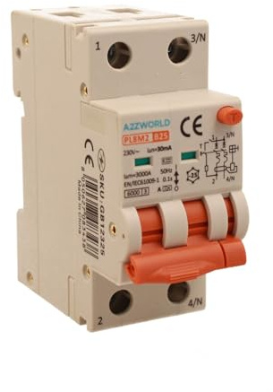 Interrupteur Différentiel Magnétothermique Type A 25A B25, RCBO Bipolaire 2P Véritable (NO 1P+N), Courbe B 6kA 30mA, Double Levier avec Diagnostic Visuel, 2 Modules DIN, Série PL8M2