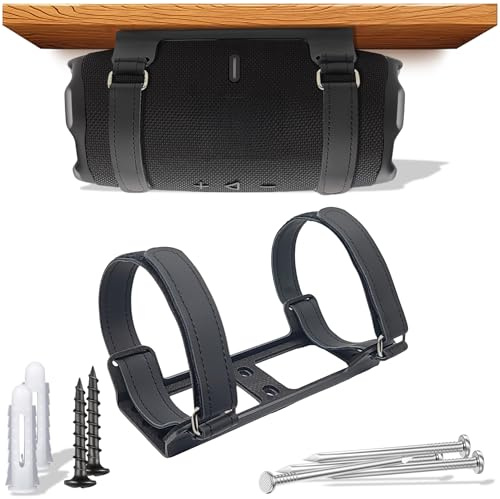Metal Wall Mount Compatible for jbl Charge 6/Charge 5/Flip 7/Flip 6 speaker | Secure Shelf Holder with Adjustable Leather Straps fit charge 4/3,flip 5/4,Speaker Wall Bracket for Ceiling,boat,bike (Black)