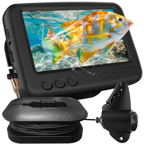 Underwater Fishing Camera, Portable Fish Finder, 4000mAh Li-Battery, Wide-angle Infrared LED Night Vision Camera, Host IP68 Waterproof, with 4.3 inch IPS Display for Ice, River and Boat Kayak (Black)