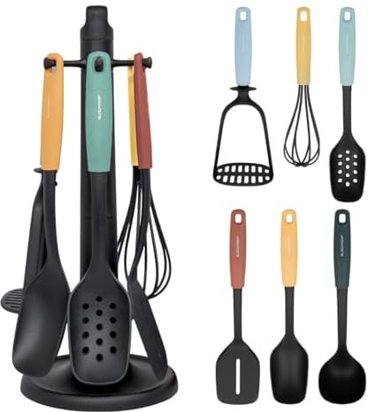 Blackmoor Kitchen Utensil Set 6-Piece with Rotating Stand/Heat-Resistant Nylon/Scratch-Free/Dishwasher Safe/Cooking Tools for All Pan Types 68609
