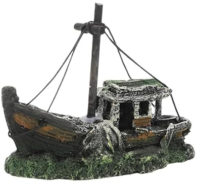 BEGONDIS Resin Shipwreck Aquarium Ornament, Fish Tank Decoration, Warship Boat Design (Fishing boat)