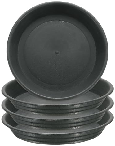 QUARKZMAN 4 Stücke Plastik Pflanzuntersetzer 6.1 Zoll (15.5cm) Rund Auffangschalen Blumentopf Untersetzer Blumen Übertopf Fußboden Drainageschale Für Innen Außen Pflanzgefäße Grau-Schwarz