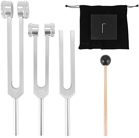 128Hz, 256Hz & 512Hz Tuning Fork Set with Mallet, 3-Piece Aluminium | aluminium tuning forks with rubber mallet, cleaning cloth and storage bag, ideal for Healing, Chakra, Sound Therapy
