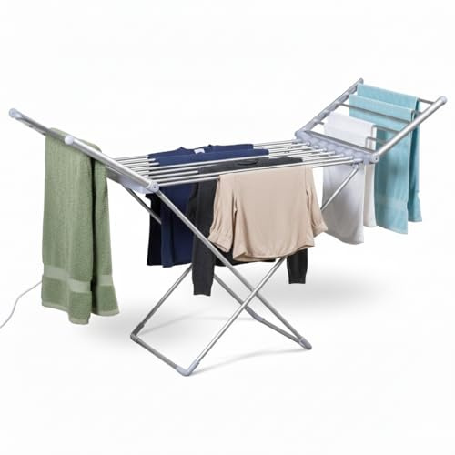 Vivo Technologies Electric Heated Clothes Dryer Rack, Foldable Indoor Laundry Drying Rack with 20 Rails 14m Drying Space, Portable Laundry Airer 50-60Hz/230W Energy-Efficient Indoor Laundry Airer