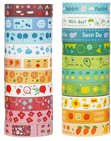 UYRVAPE 20 Rotoli 10mm x 1m Nastro Adesivo Carta Colorato, Decorativo Painting Tape Glitterato Nastro Carta Imbianchino per DIY Diario Artigianato Scrapbooking