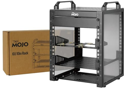Tecmojo 10 Pulgadas 6U Mini Rack de Escritorio, 200mm de Profundidad, con Bandeja SBC, Placa Adaptadora Micro HDMI a HDMI y Cubierta Ciega, para Dispositivos AV, NAS y Servidores de 10, Negro