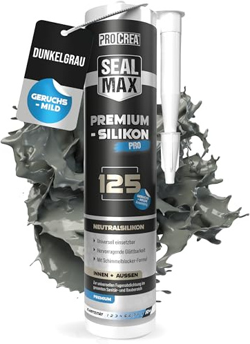 PROCREA® Premium Silikon 125 (Dunkelgrau) Sanitärsilikon mit fungizider Ausstattung - Geruchsmildes Bausilikon für innen & außen - Graues Silikon in Zementgrau - Neutralvernetzend
