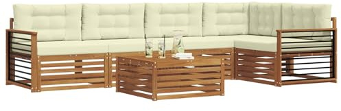 vidaXL Outdoor-Sofagarnitur mit Kissen 6 pcs Natur und Creme, Gartenmöbel, modernes Sofaset, Robustes Lounge-Set, gemütlicher Terrasse-Bereich zum Entspannen