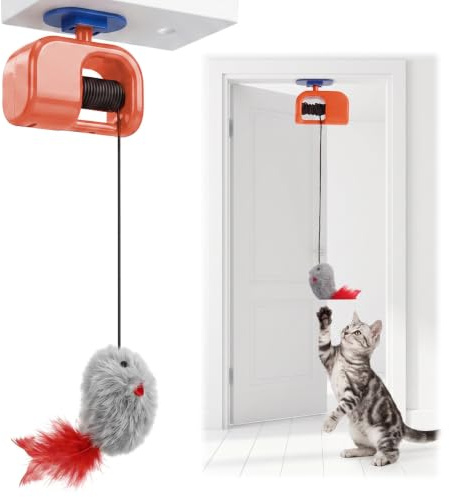 Interactive Cat Toys For Indoor, Portable Electric Cat Enrichment Toy | Automatic Retractable Mouse Bell Bait, Hanging Cat Toys For Solo Play And Exercise