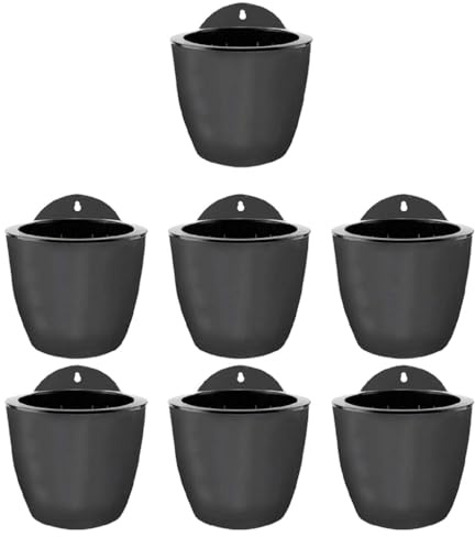 7 Pcs Easy Installation Self-Watering Plant Flower Pot Stylish and Elegant Premium Resin Wall Hanging Plastic Planters Grey-Black 190