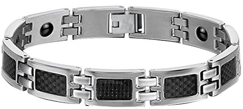 JewelryWe Schmuck Edelstahl Magnetarmband, Schwarz Kohlenstoff Faser, Gesundheit Magnet Armband Armbänder für Herren