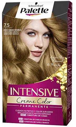 Schwarzkopf Palette Intensive Creme Color – Tono 7.5 cabello Rubio Dorado Caramelo - Coloración Permanente de Cuidado con Aceite de Marula – Óptima cobertura de canas – Color duradero hasta 8 semanas