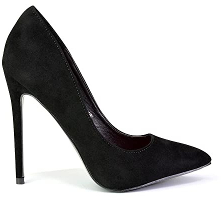 Womens Stiletto High Heel Pointed Pumps Ladies Party Clubbing Work Court Shoes Size 3-9 Black Faux Suede