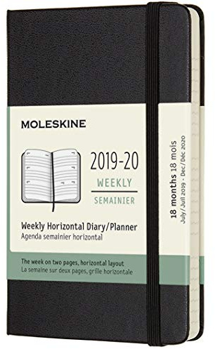 Moleskine Wochenkalender, Taschenkalender, 18 Monate, 2019/2020, Horizontal, Pocket, A6, Hard Cover, Schwarz