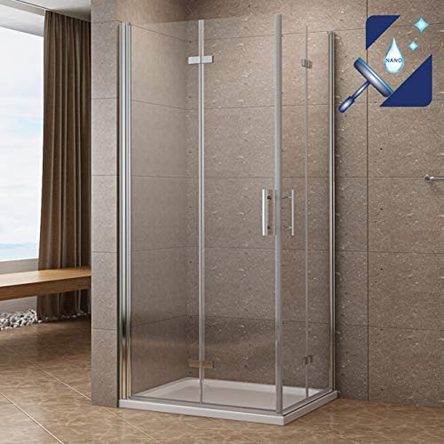 Duschkabine Eckeinstieg Falttür 90x90 x 195 cm Eckdusche 180º Faltbar & Klappbar Duschtür Duschwand Glas Duschtrennwand aus 6mm Sicherheitsglas (ESG) mit Nano Beschichtung | AQUABATOS