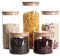 Lot de 5 Boîtes Empilables en Verre Transparent avec Couvercle Hermétique en Bambou, Rangement en Verre, Contenant Cuisine, Pot de Stockage pour Bonbons, Biscuits, Riz, Sucre, Farine, Pâtes, Noix