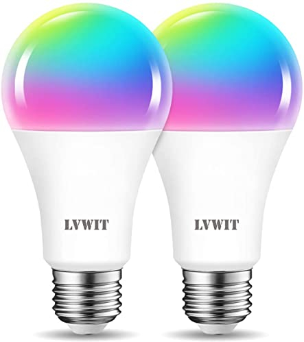 Smart Wifi Led Birne Geführte Birne 12W RGB A70 Bunte Fernsteuerungslampe Bluetooth Glühbirne E27 1521LM via App Dimmbar, kompatibel mit Google Assistant und Amazon alexa Echo und Echo Dot, 2pack