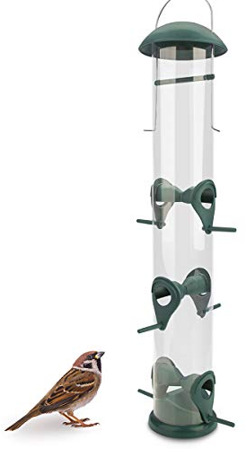 WILDLIFE FRIEND I 40cm Körner Vogelfutterspender grün - mit 6 Anflugplätzen, Vogel Futterstation, Futtersäule, Körner Wildvögel Futtersilo (Kunststoff)