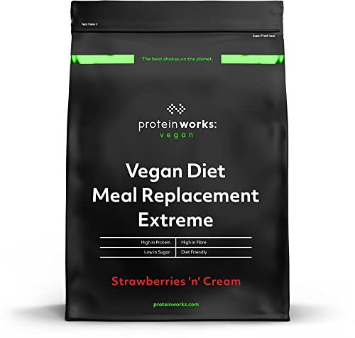 Protein Works - Vegan Diet Meal Replacement Extreme | Plant Based Meal Replacement Shake | Added Vitamins | Aids Weight Loss | 8 Servings | Strawberries 'n' Cream | 500g