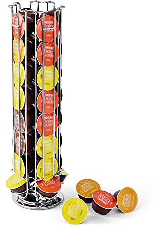 SYSYLY Porta capsule per 32 capsule Dolce Gusto, supporto girevole per capsule di caffè, dispenser per capsule di caffè, contenitore per capsule di caffè, base antiscivolo, cromato