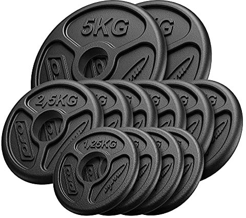 Marbo Sport Olympia Hantelscheiben-Set aus Gusseisen, Gewichte mit Aufnahme Ø51 mm, 4 x 1,25 kg + 6 x 2,5 kg + 2 x 5 kg (Gesamtgewicht 30 kg)