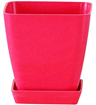 AchidistviQ Pot de fleurs en plastique - Couleur unie - Décoratif - Pot de fleurs avec trou de drainage et plateau - Décoration pour la maison, la chambre, le salon, le bureau - Rose rouge