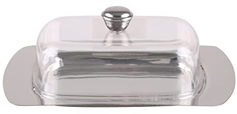 Urban Living Inox Silver Line Prestige Butter Dish with Acrylic Lid 19.5 cm