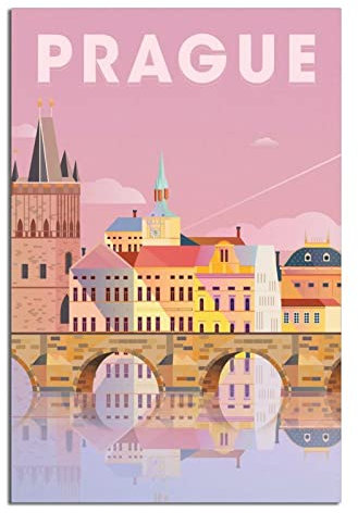 Prag Vintage Reiseposter Gemälde Poster Modern Geschenk Schlafzimmer Dekorativ