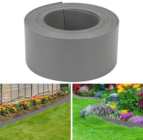 Randaco Rasenkante Kunststoff Mähkante Grau 20 m/14 cm Lawn Edging Garten rasenkantenband Blumenbeeten Blumenbeet Umrandung unsichtbar Rasenbegrenzung