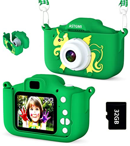 ASTGMI Appareil Photo pour Enfants, 2.0 Pouces Enfant Appareil Photo Numérique, Mini Caméra Rechargeable Caméscope Cadeau Jouet Filles Garçons de 3 à 10 Ans, vidéo HD 1080p, 32G SD Carte