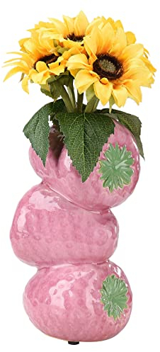Sempoda Erdbeervase, Rote und Rosa Keramik-Erdbeer-Kunstvase für Dekoration, Einzigartiges Design, Dekorative Keramikvasen, Hydroponik-Pflanze, Blumentopf für Home Office, Desktop-Ornament(Rosa)