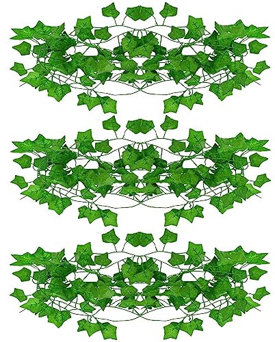 NHCDFA Fake Vines, 3pcs Artificial Ivy Garland, Aesthetic Hanging Vines,Ivy Uv Resistant Green Leaves Fake Plants For Wedding Party Room Decor Office Garden Wall Decoration, 1 x 1 cm