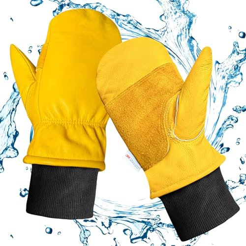 DLY Arbeitshandschuhe Winter,Leder Winter Arbeitshandschuhe,Wasserdicht Winterhandschuh,Winterarbeitshandschuhe Herren,Winddichte Thermo Arbeitshandschuhe für Fahren,Bau,Gerätebetrieb,Straßenmaschinen