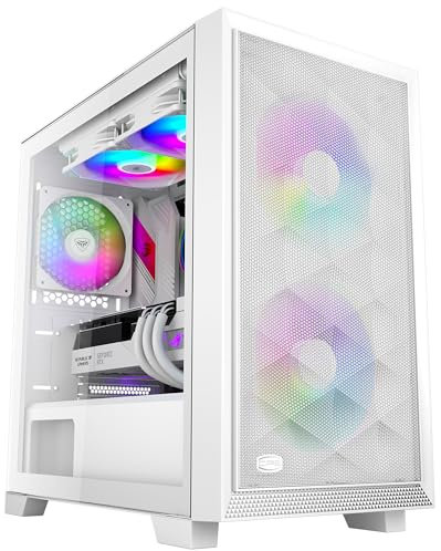 PCCOOLER C3D310 PC Case, M-ATX Gaming PC Case, Pre-installed 2 x 120mm PWM ARGB Fans, Tempered Glass Side Panel, MATX/ITX High Airflow Case, 240MM Radiator&350mm GPU Support, White