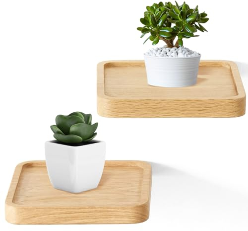 Mafagwre Lot de 2 étagères murales en bambou naturel - 15 x 15 cm - Étagères pour murs, décoration d'intérieur et présentation de plantes