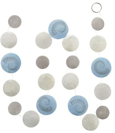 ReWu Capiz Girlande Blake Capizmuscheln Blau Grau Natur Hängedekoration Wohndekoration Muschelkette Fensterdeko Muschelplättchen Dekokette Kette - Zufällige Auswahl - 180 cm