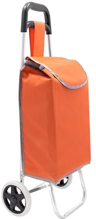Einkaufstrolley, Einkaufswagen Klappbar Shopping Trolley mit 25 kg Tragfähigkeit, Shopping Rollwagen mit Abnehmbarer Tasche, Wasserdichter Oxford-Stoff, für Camping, Reisen & Alltag (Orange)