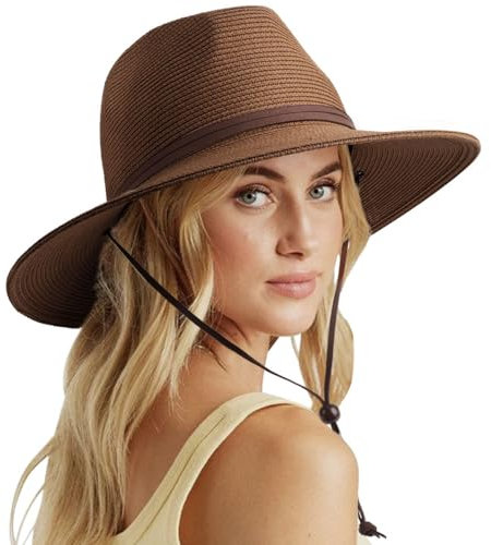 DRESHOW Femme Homme Chapeau de Paille Panama Unisexe Chapeau Été Large Bord Chapeau de Soleil Anti-UV Chapeau de Soleil