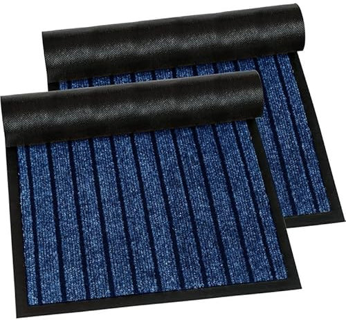 Fit Even Rubber Doormat – Outdoor & Indoor Heavy Duty Washable Non-Slip Doormat for Kitchen Garden, Inside & Outside Floor Mats, Waterproof and Dirt Trapper Entrance Rug Runner (40x60 cm, Blue 2)