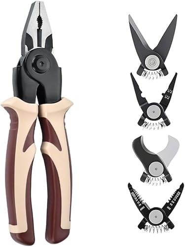 5 in 1 Snap Ring Pliers Set, Multi Tool Combination Interchangeable Pliers Kit, Detachable Head Pliers includes Cable Cutters, Wire Stripper, Crimping Plier, Linesman Pliers (1Set)