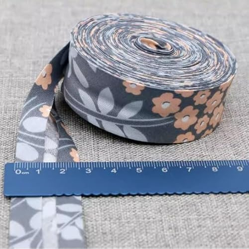 Schrägband Baumwolle 25mm Gefalzt 48 Farben zum nähen Nahtband (geblümt anthrazit, 5 metre)