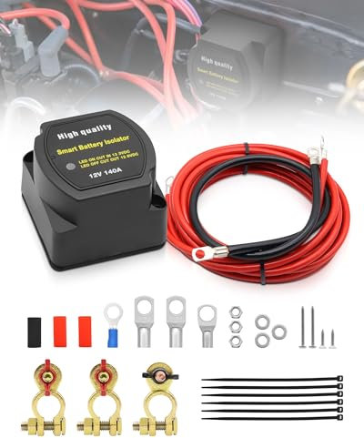 RUIZHI Kit de relais de coupure contrôlé par tension 12 V 140 A - Double séparateur de batterie VSR - Relais de coupure de batterie entièrement automatique pour voiture, camping-car, camion, bateau