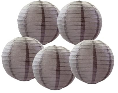 Papierlaternen, chinesische Papierlaterne, Lampenschirm, runde Laterne, Kugel, Hochzeit, Geburtstag, Party-Dekorationen (grau, 5 Stück, 35 cm)