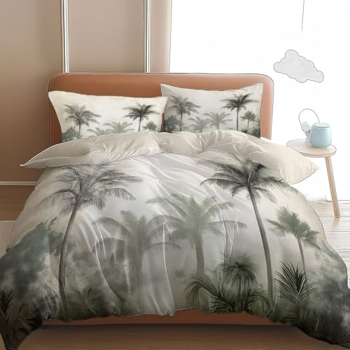 Beige Bettwäsche 135x200 Vintage Palme Bettwäsche-Sets Weiche Atmungsaktiv Hautfreundlich Mikrofaser Bettbezug mit Reißverschluss und 2 Kissenbezüge 80x80 cm