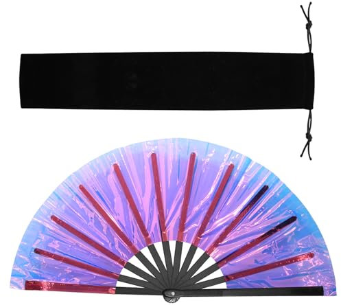 HINGTAI Ventilatore pieghevole a mano, balli di linea Ventilatori scoppiettanti portatili con una custodia Stile classico per il raffreddamento Danza Festival Festa di nozze e decorazione Viola